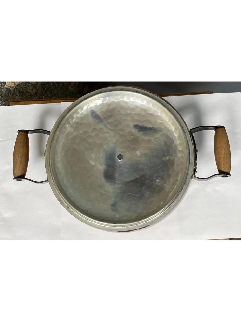 Vintage STOCKLI NETSTAL Hammered Copper Casserole Pot with Lid Wood Handles